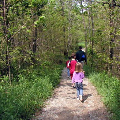 Group hiking along the river