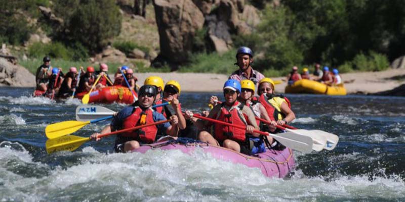 Group rafting on the river